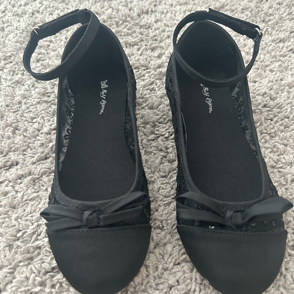 Black Ballet Flats with Ankle Strap